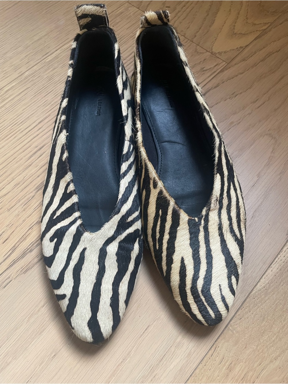 Leather H&M Zebra-Print Pointed Ballet Flats in Black and Cream